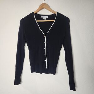 VTG Erik Stewart Womens Medium Silk Blend Ribbed Black Cardigan Button